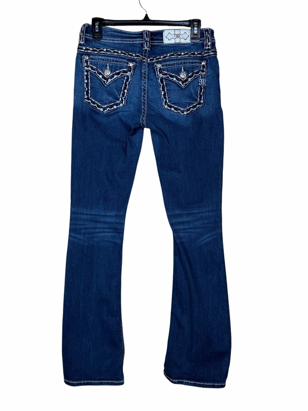 Miss Me Y2K Bootcut Jeans Sz 28x32 Low Rise Dark Wash Western Cowboy Embroidered - Picture 5 of 11